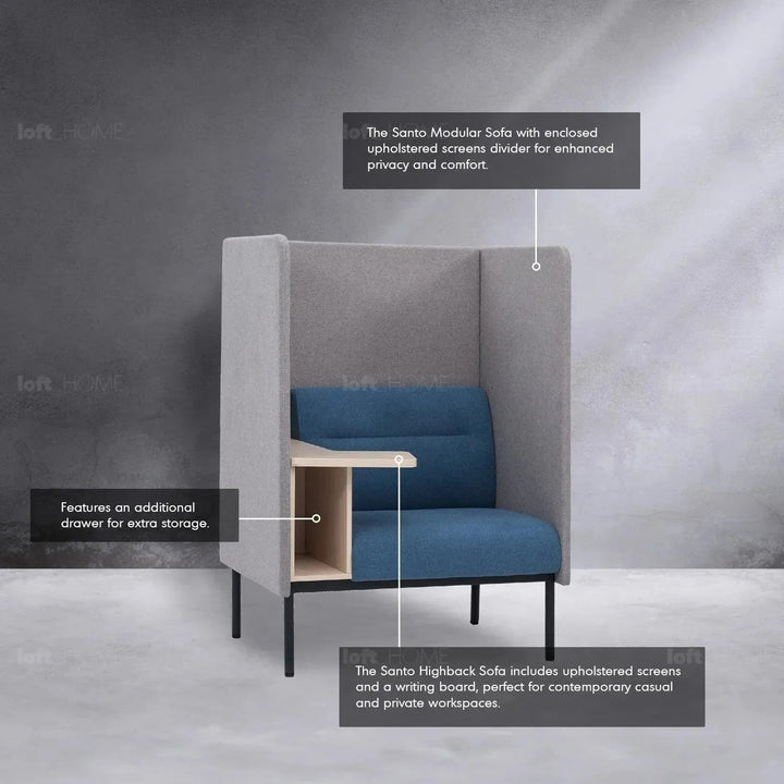 Minimalist Fabric Highback 1 Seater Sofa SANTO