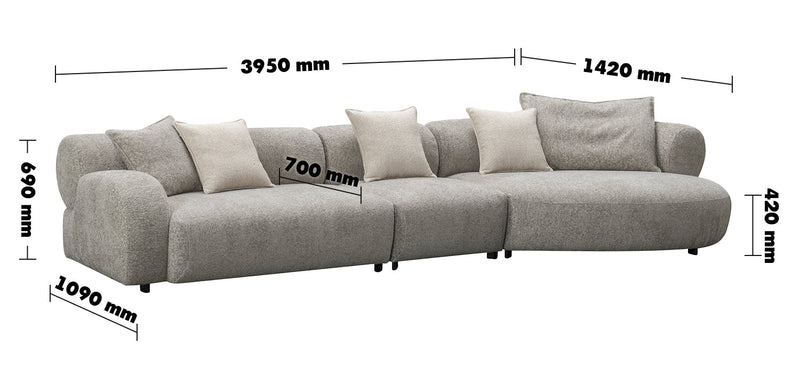 Modern Mixed Weave Fabric L Shape Sectional Sofa ENCH 4+L Size Chart