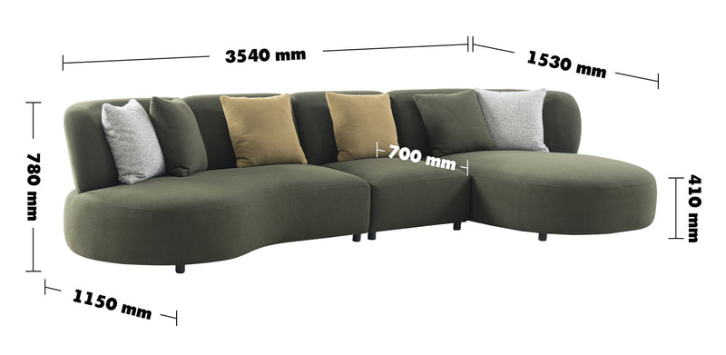 Cream Fabric L Shape Sectional Sofa FORES 4+L Size Chart