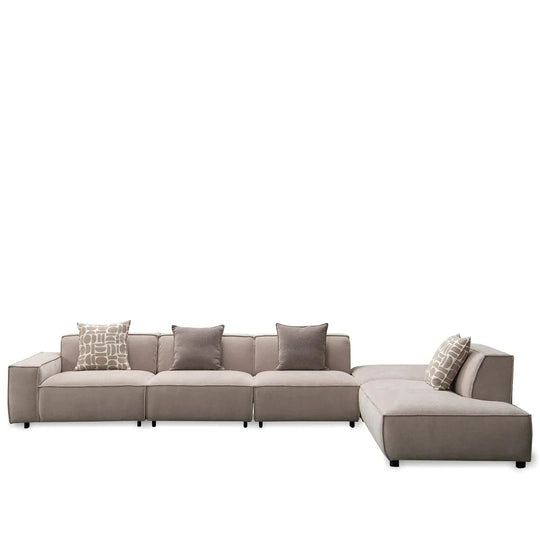 Minimalist mixed weave fabric l shape sectional sofa glade 3+ottoman+l in white background.