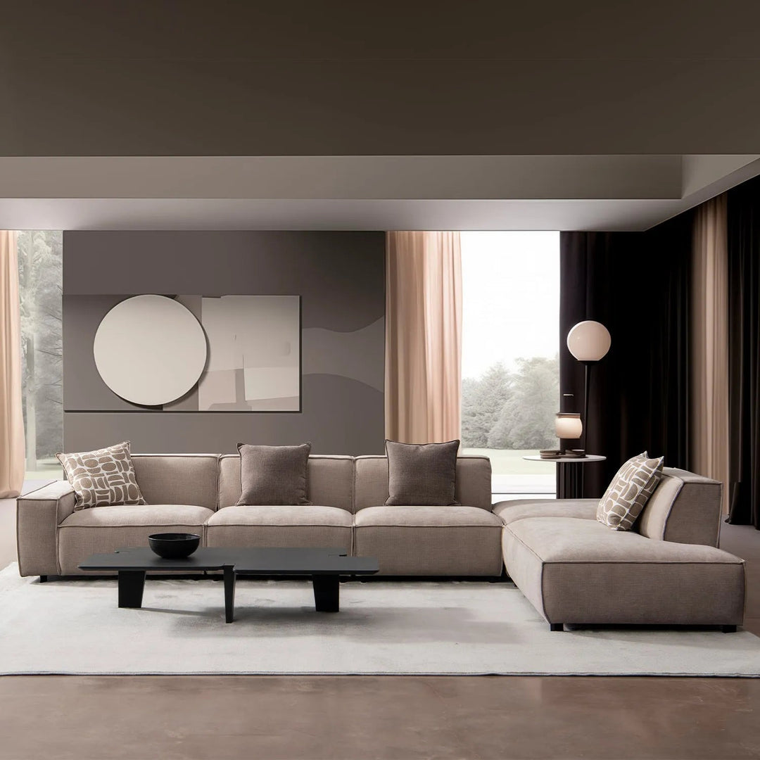 Minimalist Mixed Weave Fabric L Shape Sectional Sofa GLADE 3+Ottoman+L