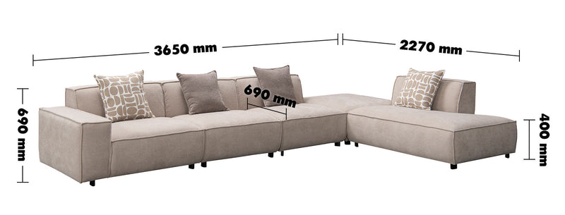 Minimalist Mixed Weave Fabric L Shape Sectional Sofa GLADE 3+Ottoman+L Size Chart