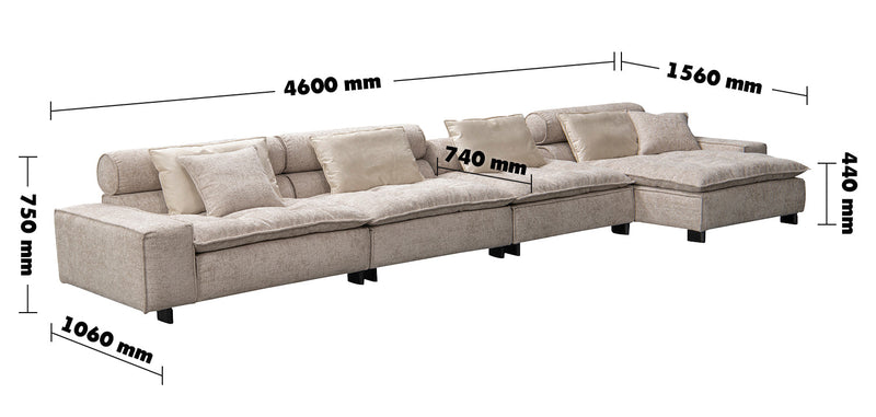 Modern Mixed Weave Fabric L Shape Sectional Sofa AUMN 4+L Size Chart