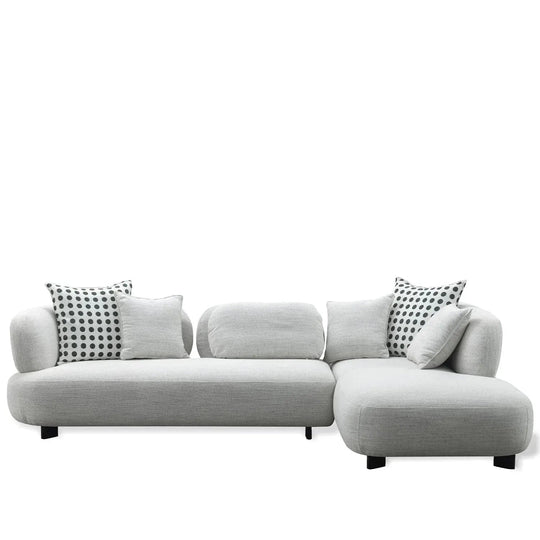 Cream mixed weave fabric l shape sectional sofa calyx 4+l in white background.