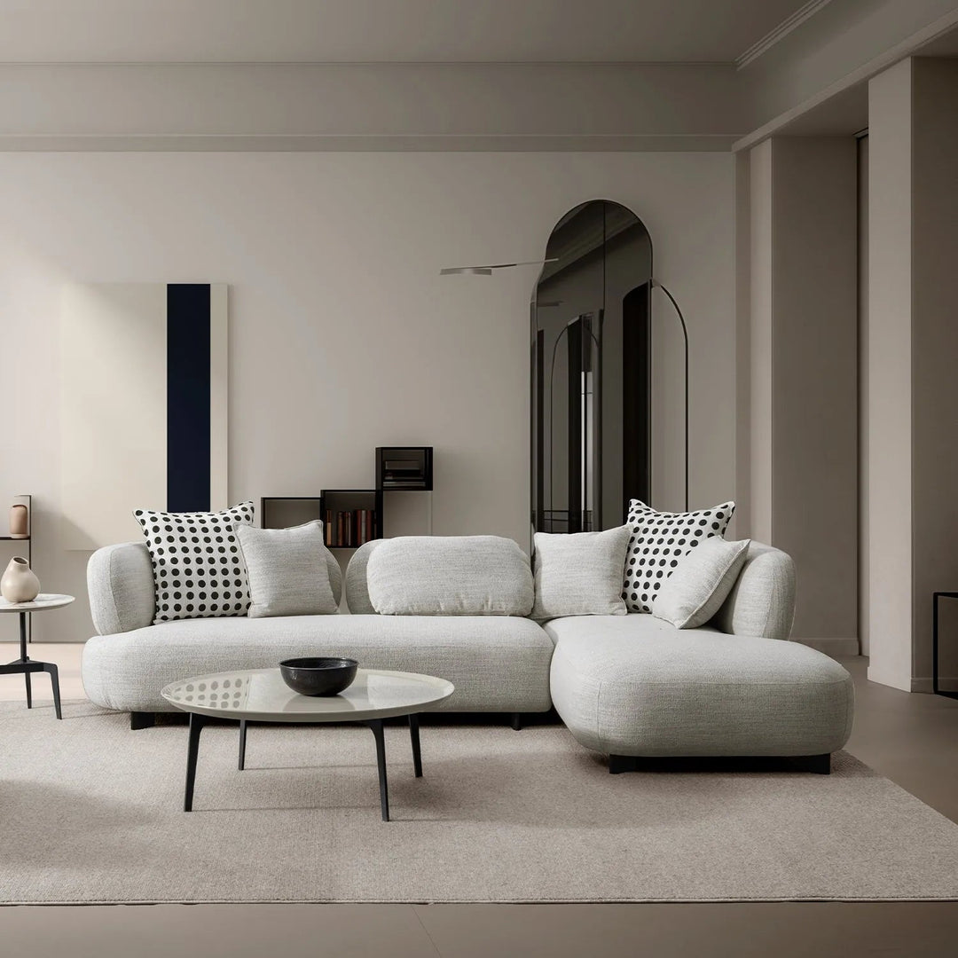 Cream mixed weave fabric l shape sectional sofa calyx 4+l primary product view.