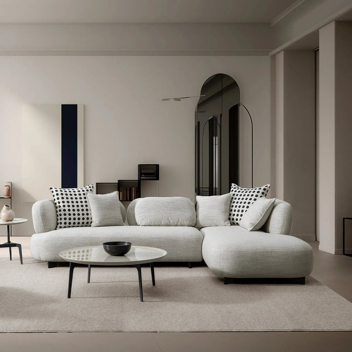 Cream mixed weave fabric l shape sectional sofa calyx 4+l primary product view.