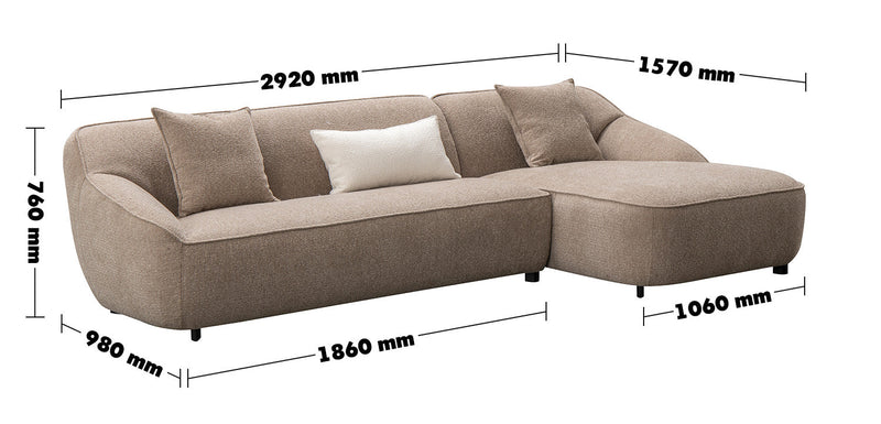 Modern Mixed Weave Fabric L Shape Sectional Sofa SPHIA 3.5+L Size Chart