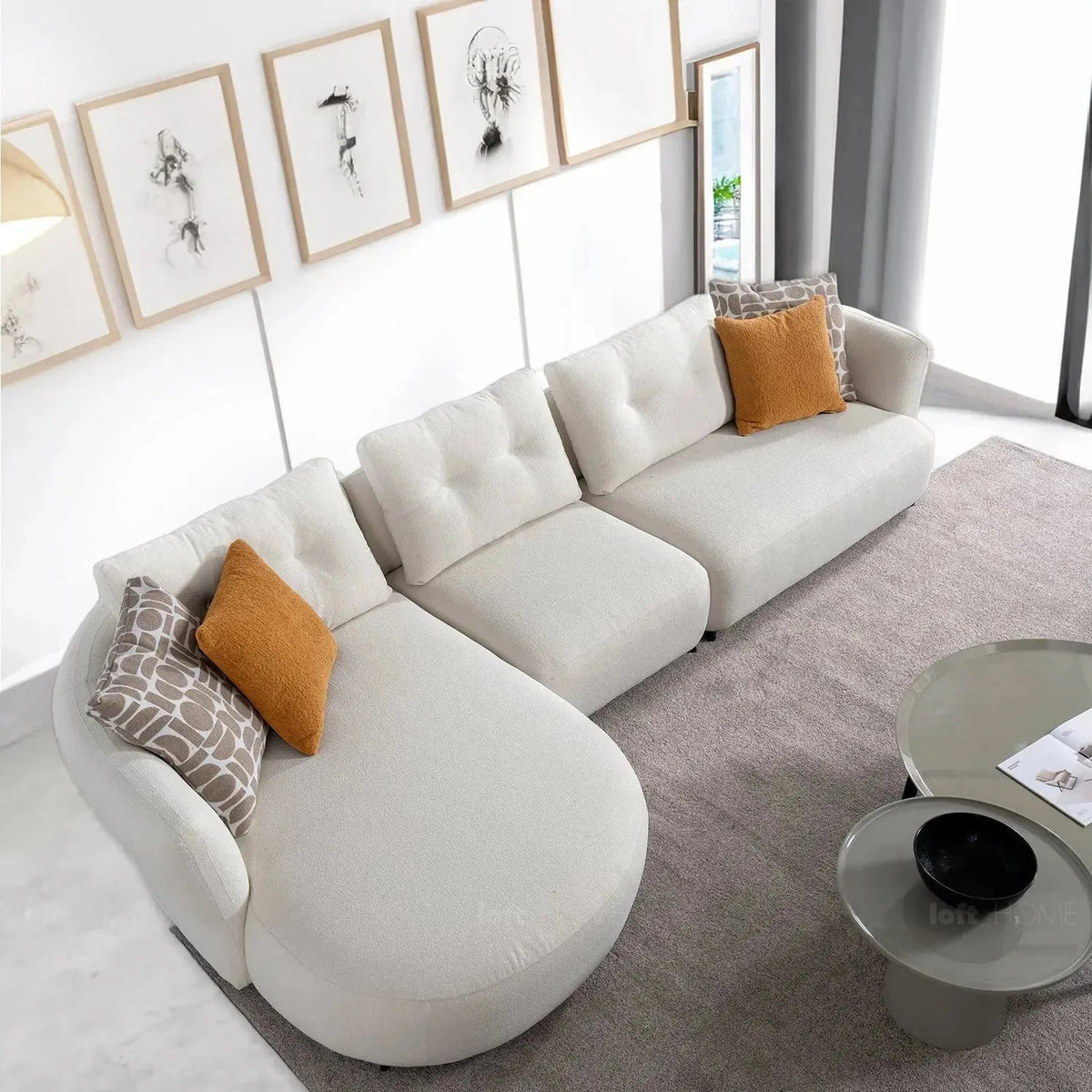 Cream sherpa fabric l shape sectional sofa luxe 3+l situational feels.