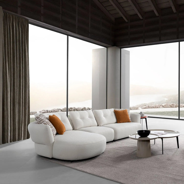 Cream Sherpa Fabric L Shape Sectional Sofa LUXE 3+L