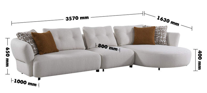 Cream Sherpa Fabric L Shape Sectional Sofa LUXE 3+L Size Chart