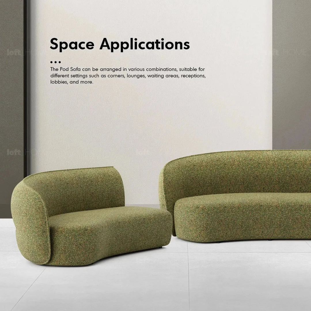 Minimalist Fabric Modular Curved Armrest Corner 2 Seater Sofa POD