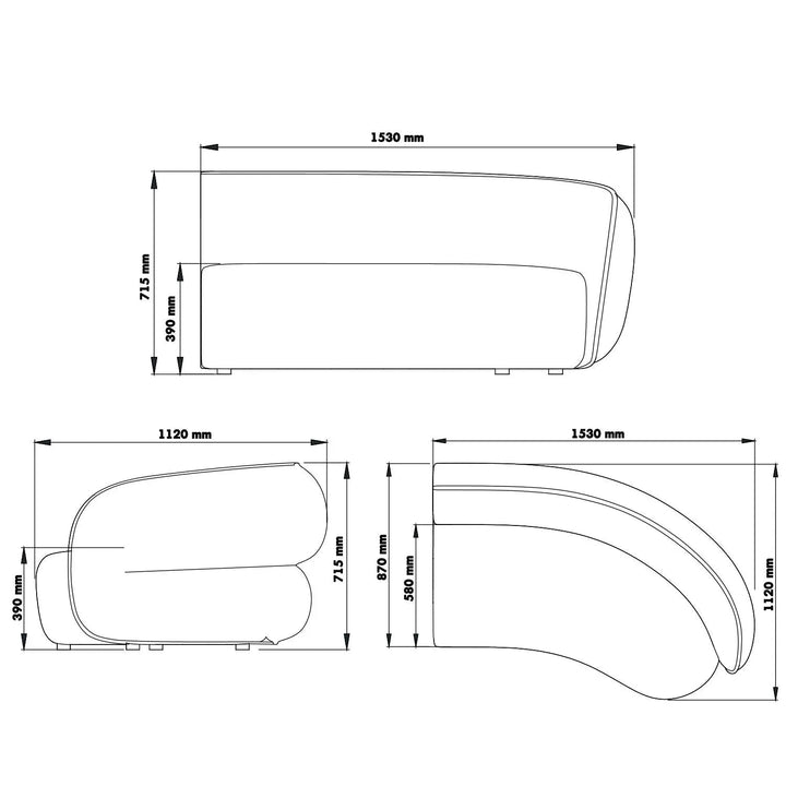 Minimalist fabric modular curved armrest corner 2 seater sofa pod size charts.