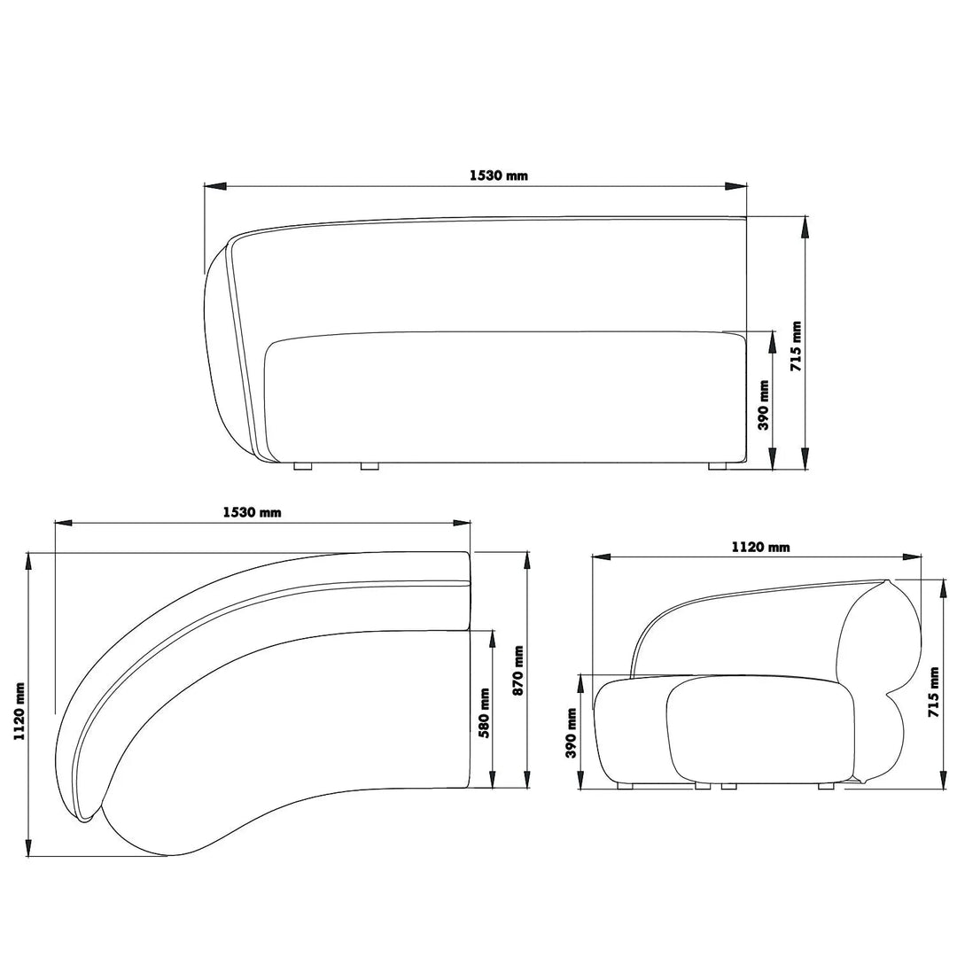 Minimalist Fabric Modular Curved Armrest Corner 2 Seater Sofa POD