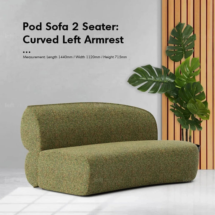 Minimalist Fabric Modular Curved Armless Corner 2 Seater Sofa POD