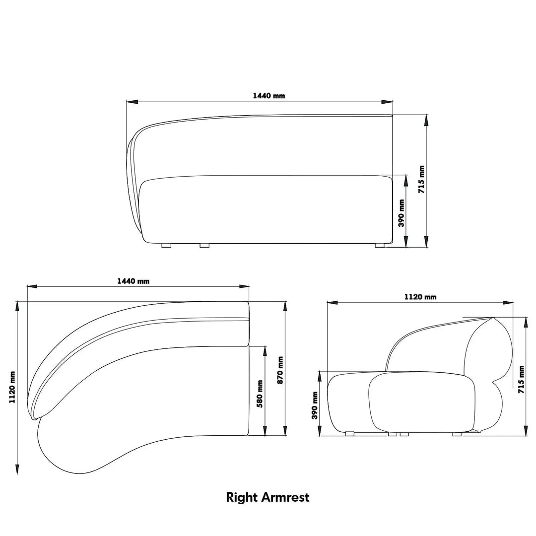 Minimalist Fabric Modular Curved Armless Corner 2 Seater Sofa POD