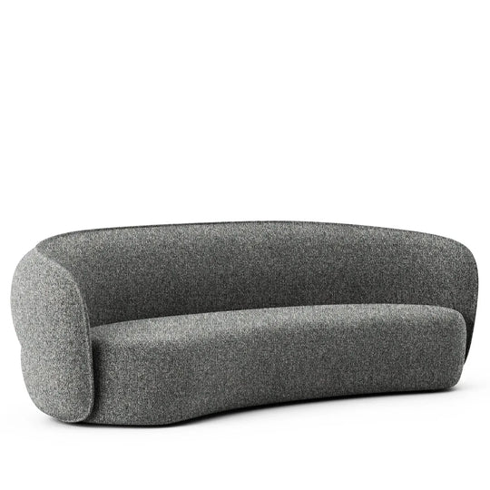 Minimalist fabric curved 4 seater sofa pod in white background.