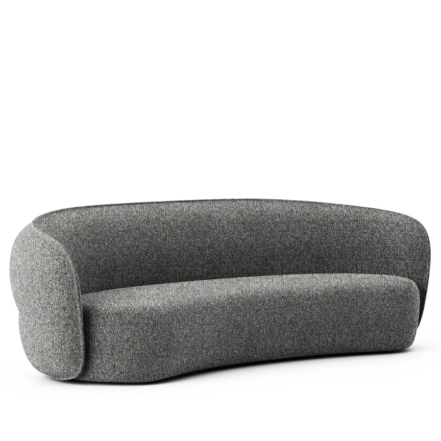 Minimalist fabric curved 4 seater sofa pod in white background.