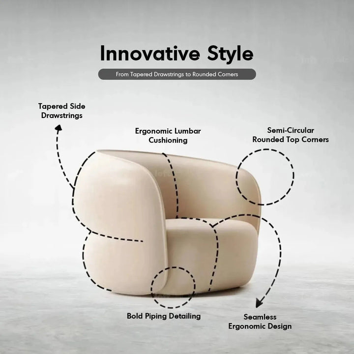 Minimalist fabric curved 4 seater sofa pod environmental situation.