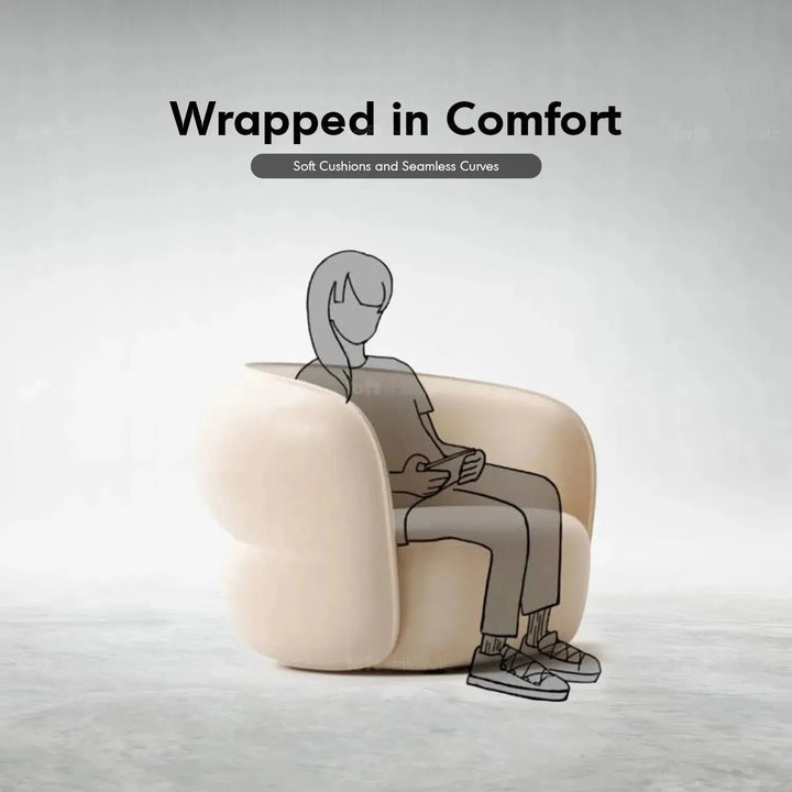 Minimalist fabric curved 4 seater sofa pod conceptual design.