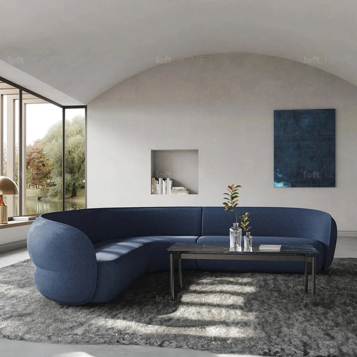 Minimalist fabric curved 4 seater sofa pod detail 2.