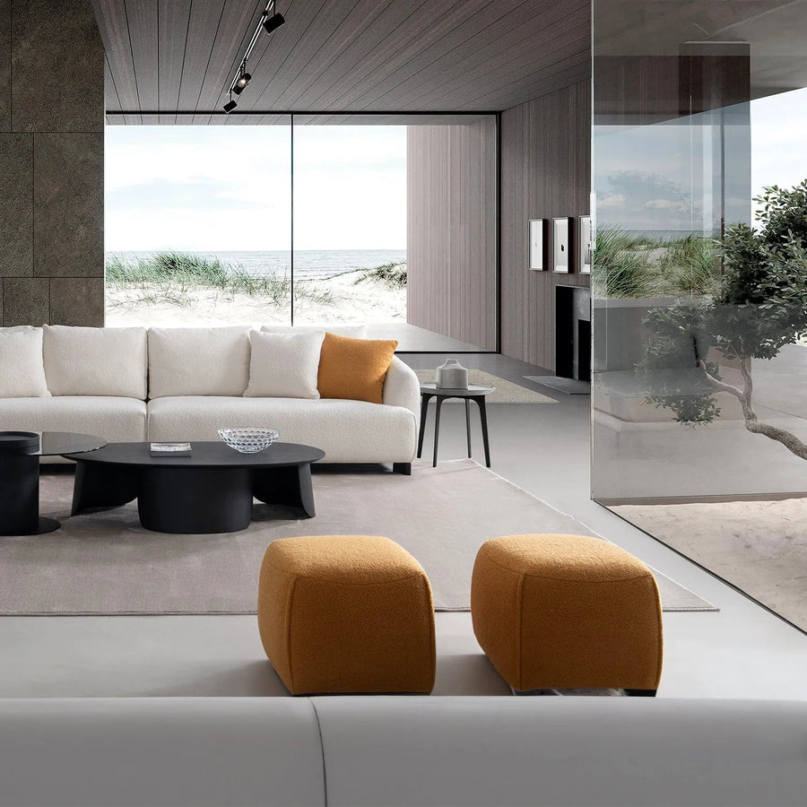 Cream Sherpa Fabric Ottoman SAFFRON