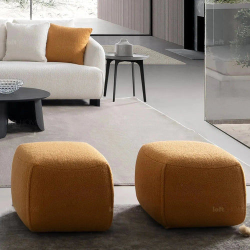 Cream Sherpa Fabric Ottoman SAFFRON Good to Know Preview-1