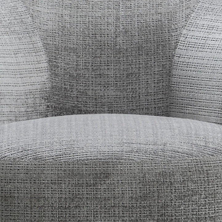 Cream mixed weave fabric revolving 1 seater sofa criet in panoramic view.