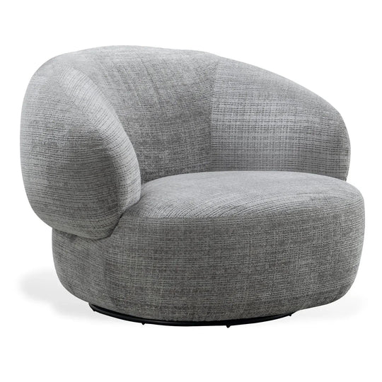 Cream mixed weave fabric revolving 1 seater sofa criet in white background.