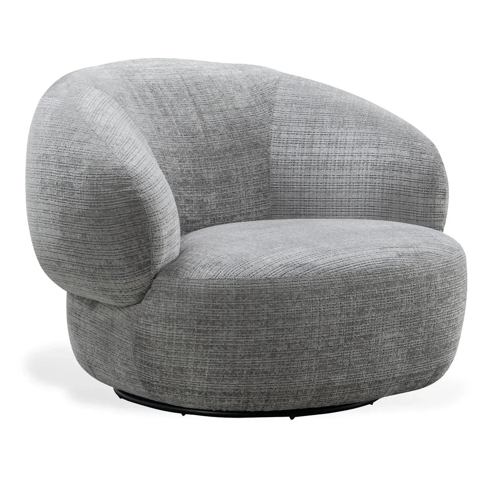 Cream mixed weave fabric revolving 1 seater sofa criet in white background.