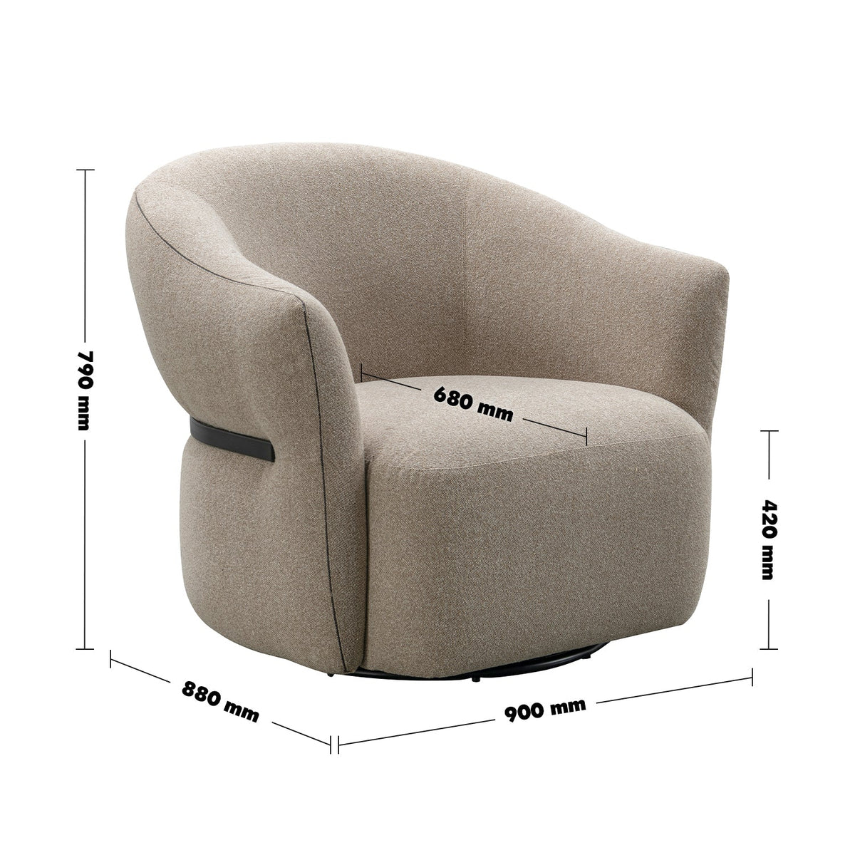 Modern Mixed Weave Fabric Revolving 1 Seater Sofa SLATE Size Chart