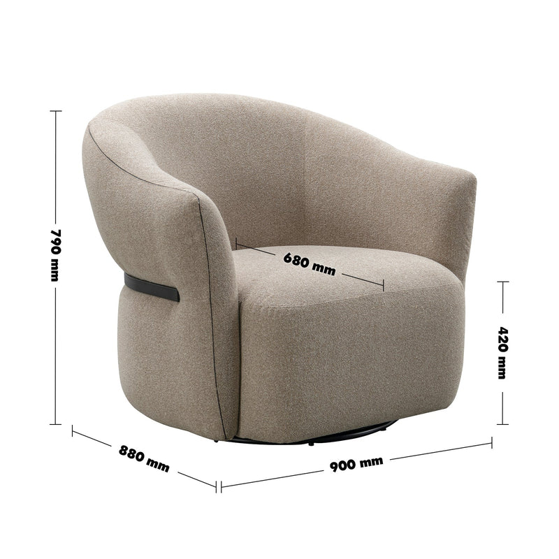 Modern Mixed Weave Fabric Revolving 1 Seater Sofa SLATE Size Chart