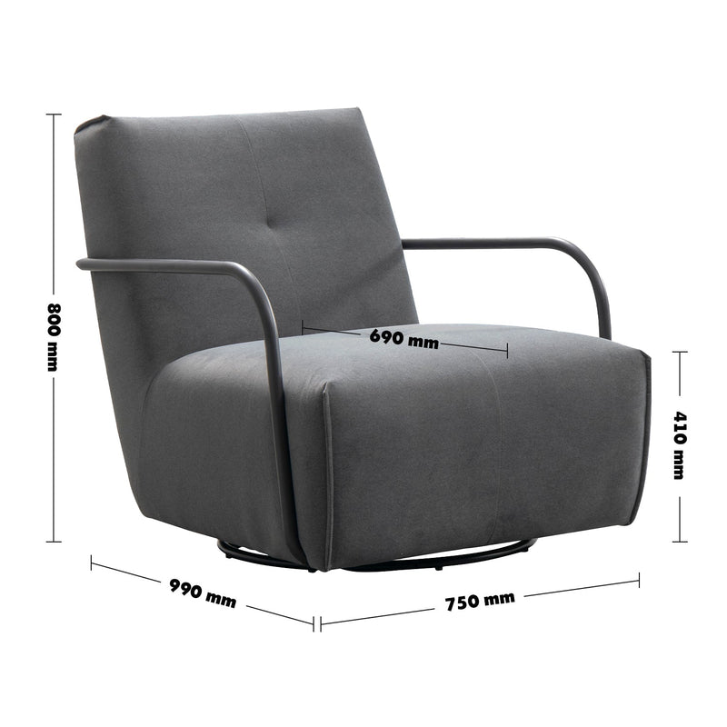 Modern Mixed Weave Fabric Revolving 1 Seater Sofa TALC METAL Size Chart