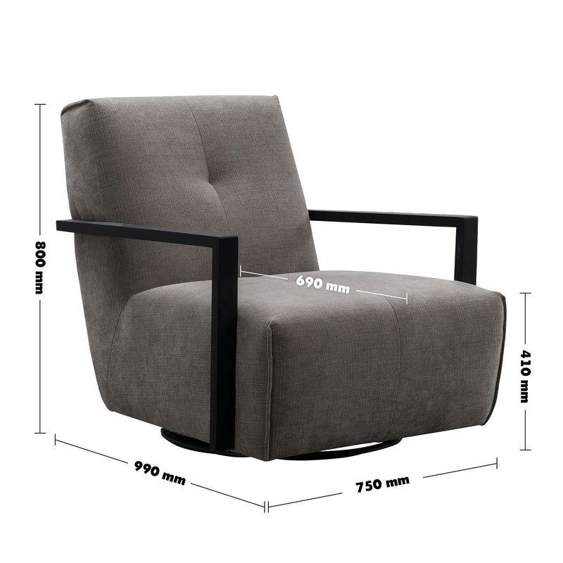 Modern Mixed Weave Fabric Revolving 1 Seater Sofa TALC WOOD Size Chart