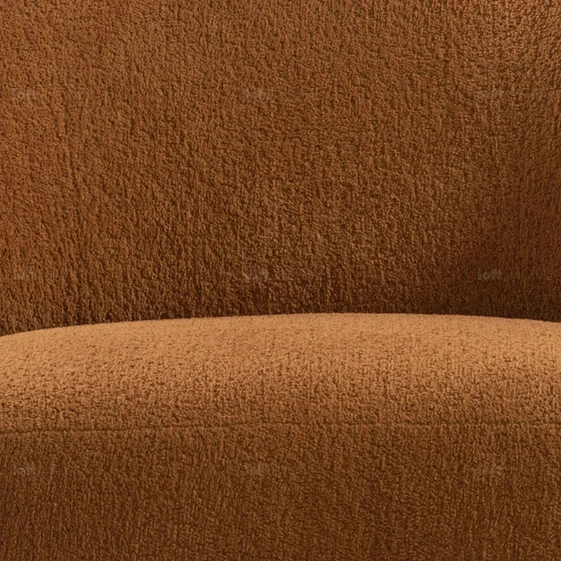 Cream sherpa fabric revolving 1 seater sofa vigor in panoramic view.