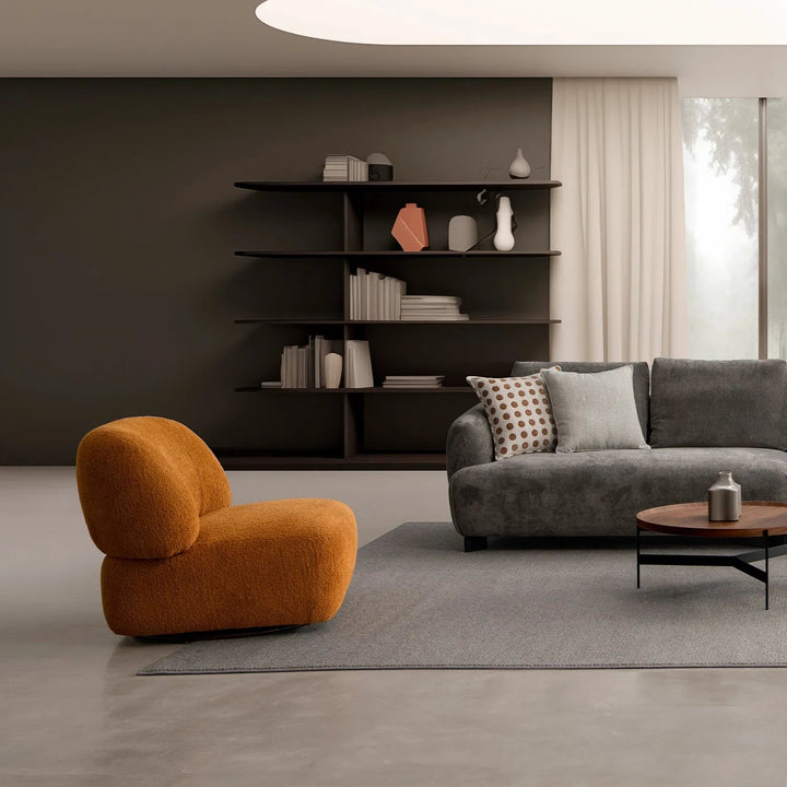 Cream Sherpa Fabric Revolving 1 Seater Sofa VIGOR