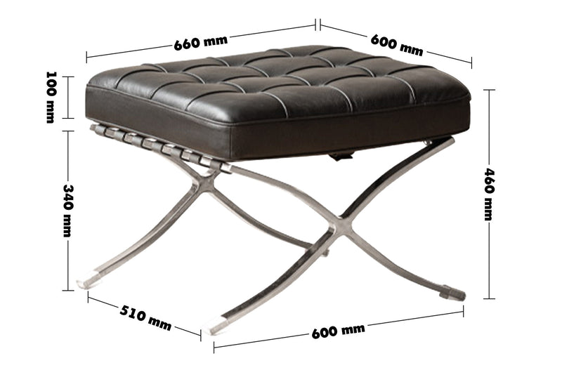 Bauhaus Genuine Leather Ottoman BARCELONA Size Chart