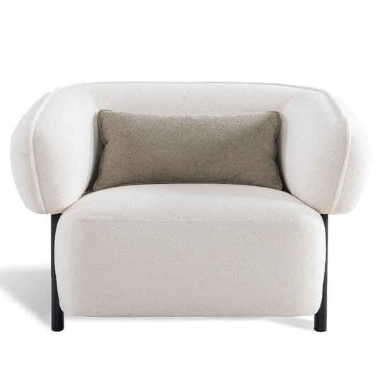 Cream mixed weave fabric 1 seater sofa callee in white background.