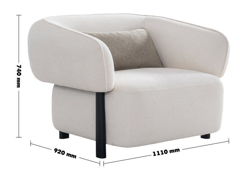 Cream Mixed Weave Fabric 1 Seater Sofa CALLEE Size Chart