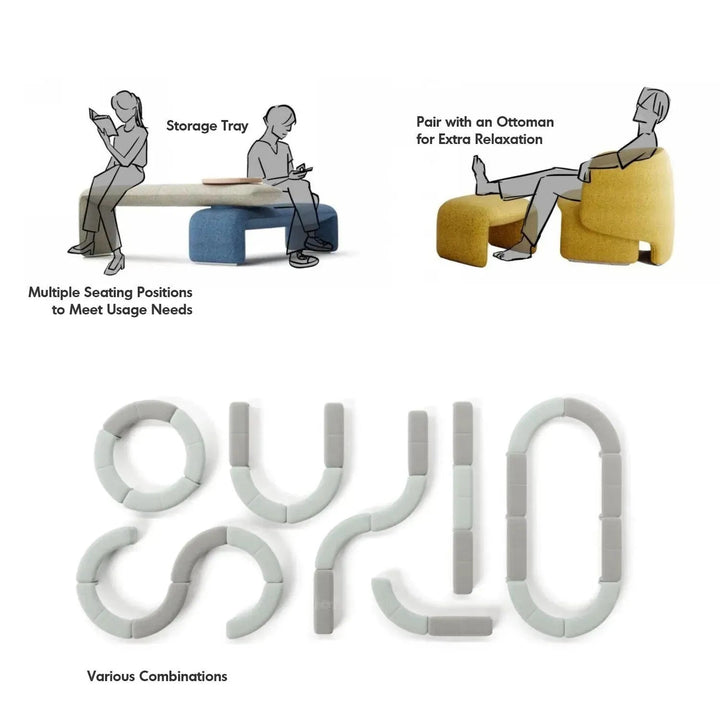 Minimalist Mixed Weave Fabric 1 Seater Sofa ELEPHANT