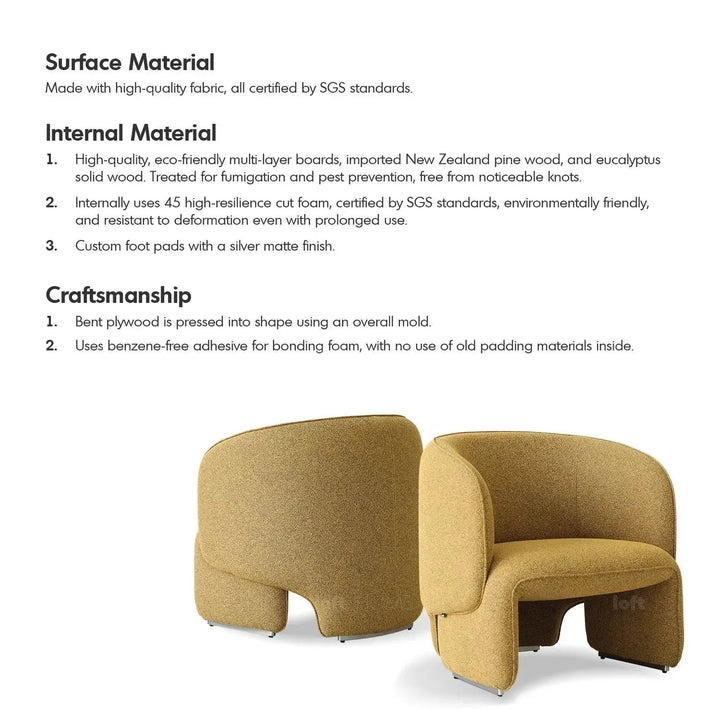 Minimalist Mixed Weave Fabric 1 Seater Sofa ELEPHANT