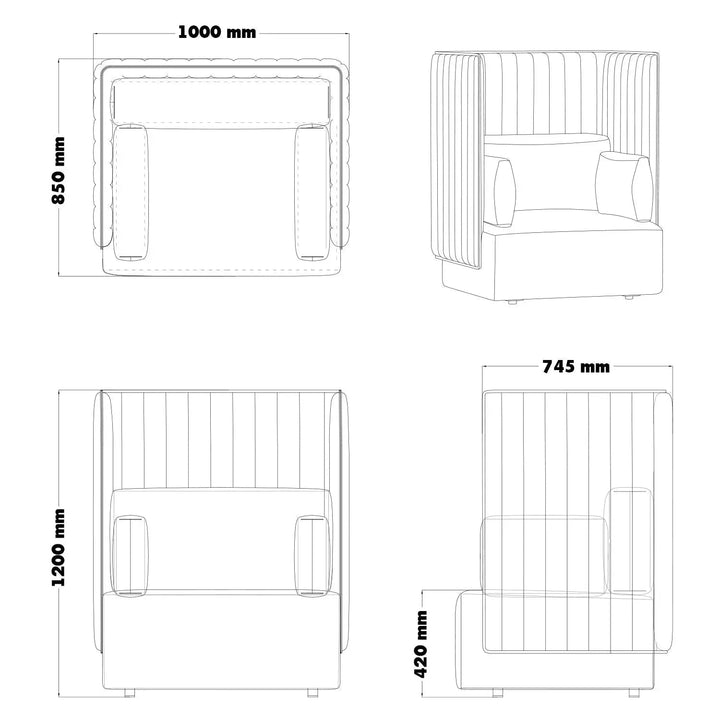Modern mixed weave fabric 1 seater sofa multi size charts.