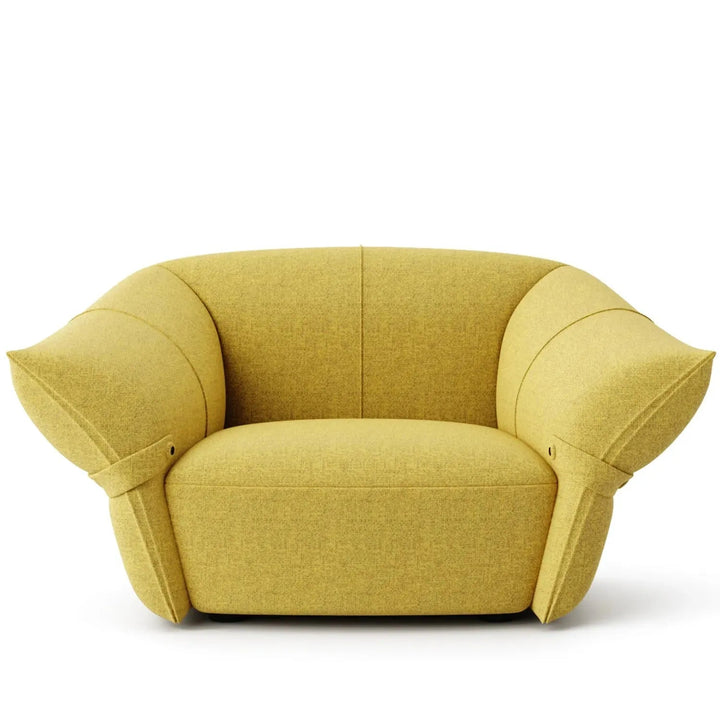 Modern mixed weave fabric 1 seater sofa petals in white background.