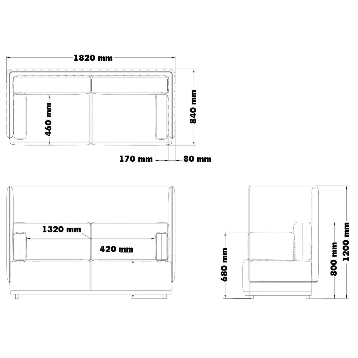 Modern mixed weave fabric 2 seater sofa multi size charts.