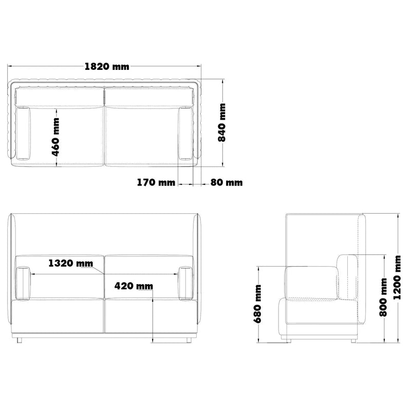 Modern mixed weave fabric 2 seater sofa multi size charts.