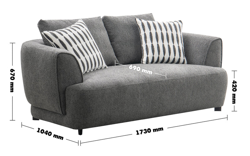 Modern Mixed Weave Fabric 2 Seater Sofa OBLE Size Chart