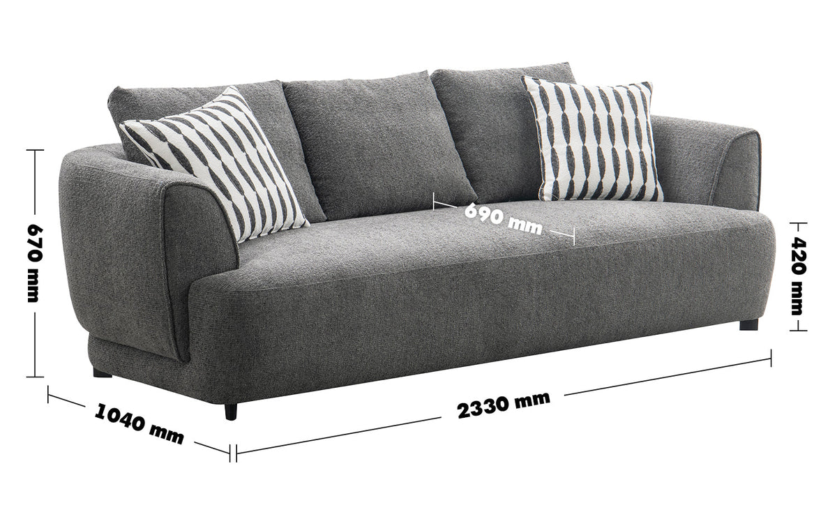 Modern Mixed Weave Fabric 3 Seater Sofa OBLE Size Chart