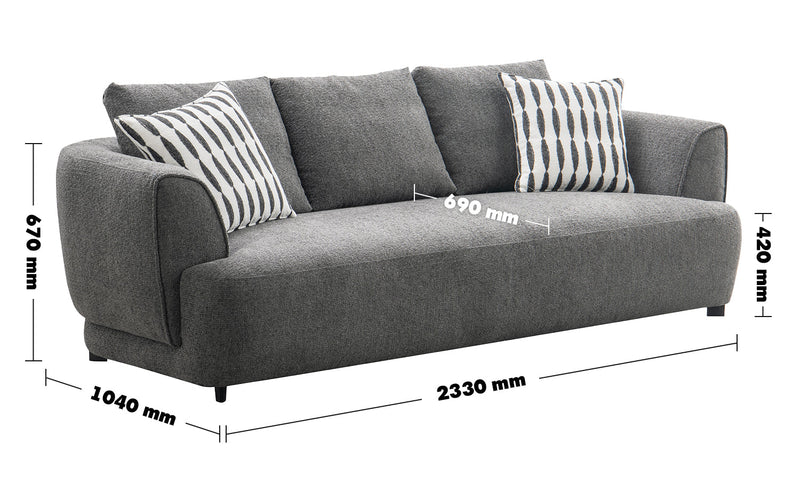 Modern Mixed Weave Fabric 3 Seater Sofa OBLE Size Chart