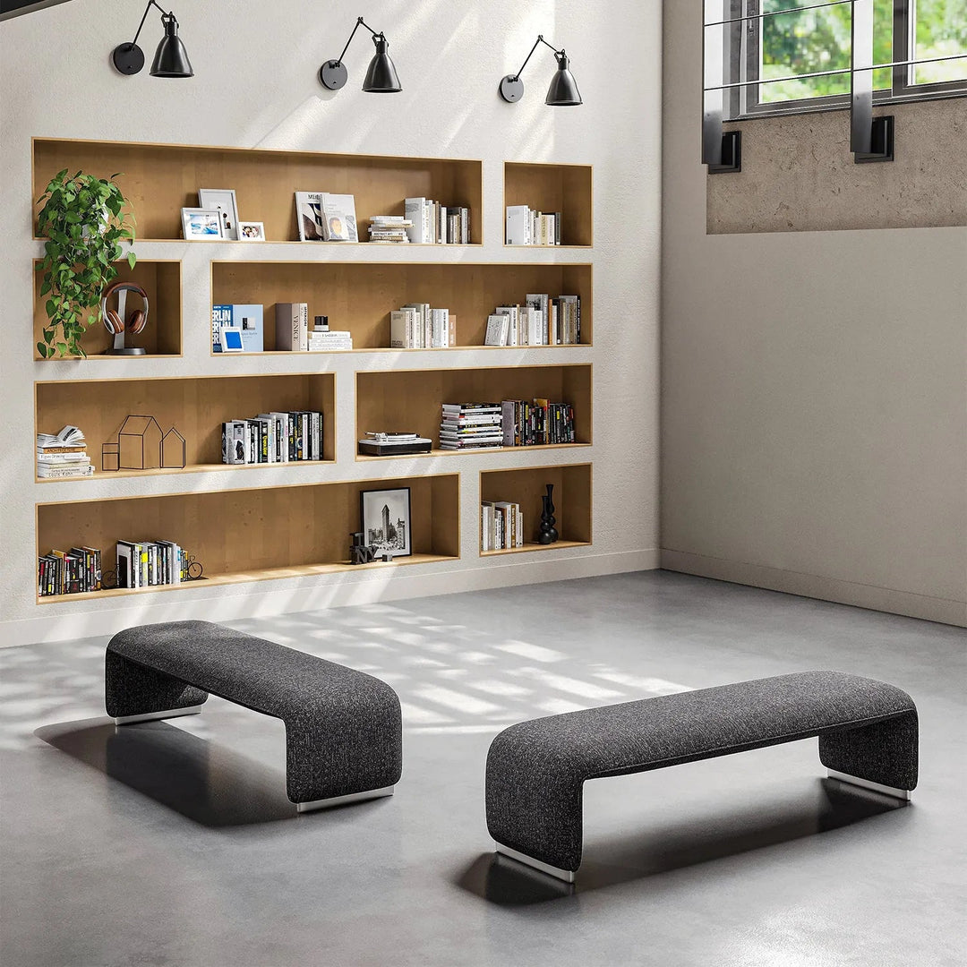 Minimalist Mixed Weave Fabric Dining Bench ELEPHANT