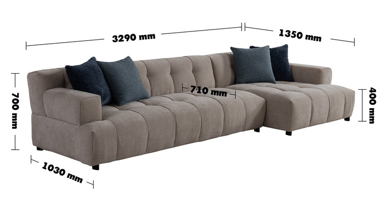 Modern Mixed Weave Fabric L Shape Sectional Sofa LUNA 3+L Size Chart