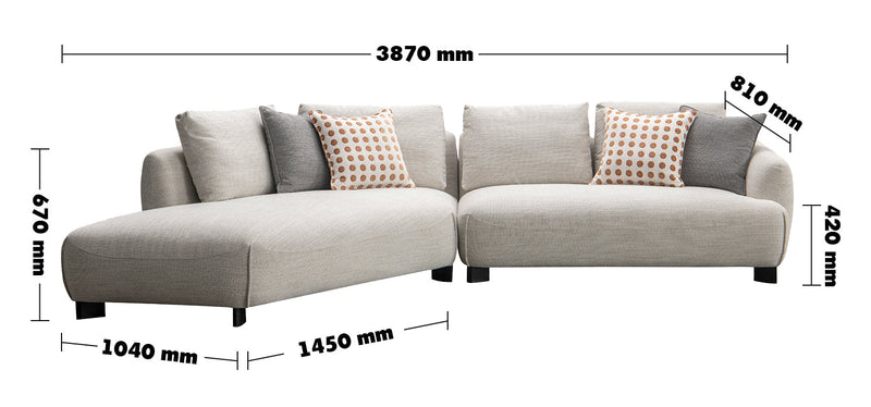 Modern Mixed Weave Fabric L Shape Sectional Sofa REFUGE 3+L Size Chart